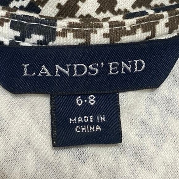 Lands' End Brown Houndstooth Plaid Faux Wrap Belted Mini A-line Dress Size 6-8 - Picture 4 of 4